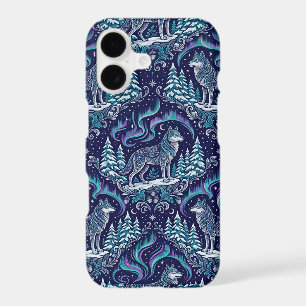 Timber Wolf iPhone 17 Case with Aurora Sky Design