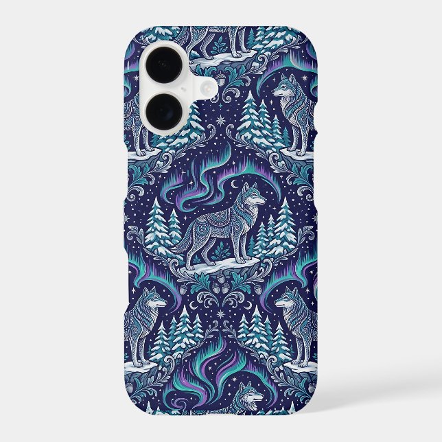 Timber Wolf iPhone 17 Case with Aurora Sky Design (Back)