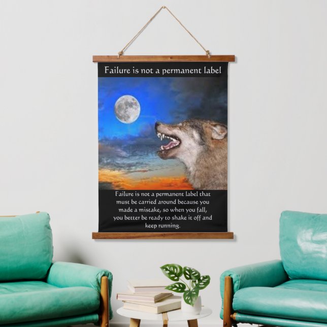 Timber wolf looking at the moon Failure quote Hanging Tapestry (Living Room)