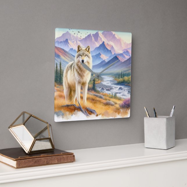 Timber Wolf Nature  Square Wall Clock (Office)