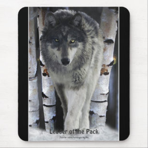 Timber Wolf, Snow and Trees Wildlife Art Mouse Pad