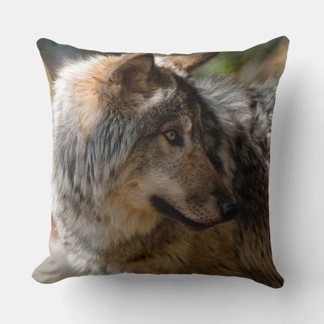 Timber Wolf Throw Pillow (Front)