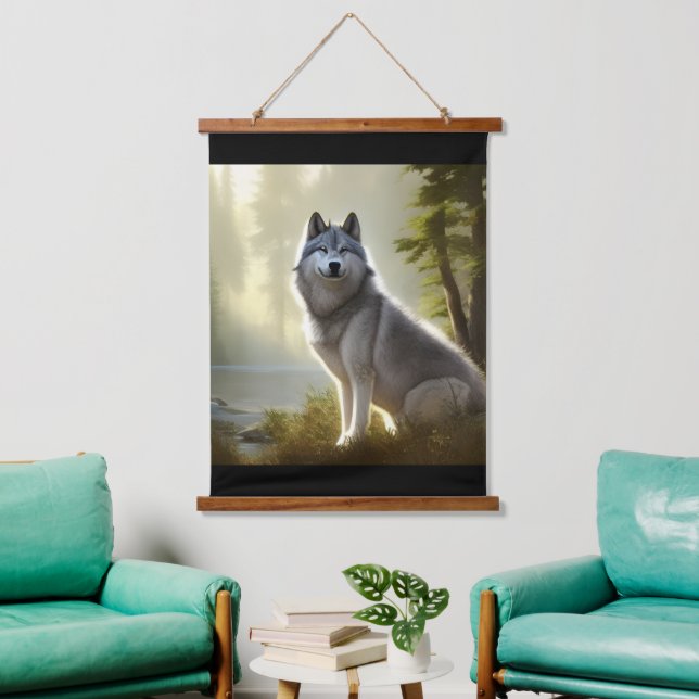 Timber Wolf Wildlife Portrait  Hanging Tapestry (Living Room)