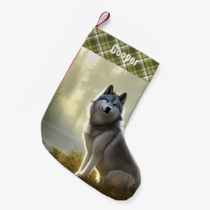 Timber Wolf Wildlife Portrait Personalized  Small Christmas Stocking