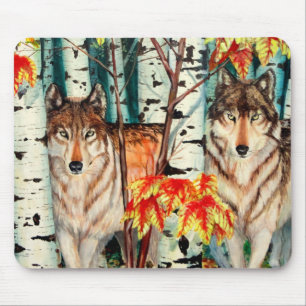 Timber wolves in fall colour mouse pad