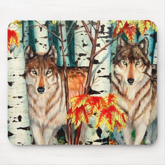Timber wolves in fall colour mouse pad (Front)