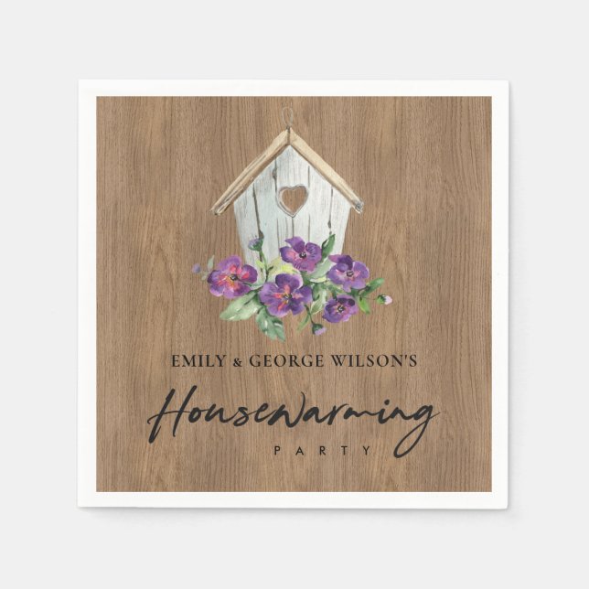 TIMBER WOOD FLORAL BIRD HOUSE HOUSEWARMING PARTY NAPKIN (Front)