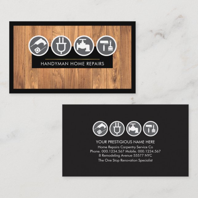 Timber Wood Layer Handyman Tools Business Card (Front/Back)