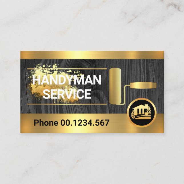Timber Wood Paint Brush Gold Splatter Business Card (Front)