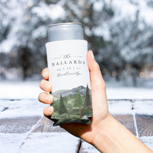 Timberline Mountain Forest Wedding Favour Seltzer Can Cooler