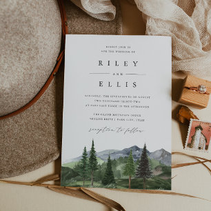 Timberline   Watercolor Forest Mountain Wedding Invitation