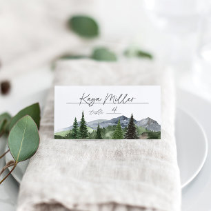 Timberline Watercolor Forest & Mountain Wedding Place Card