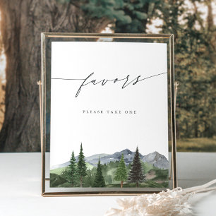 Timberline Watercolor Mountain Forest Favours Sign