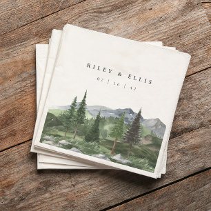 Timberline   Watercolor Mountain Forest Wedding Napkin