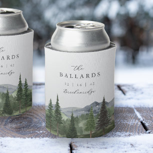 Timberline   Watercolor Mountain Wedding Favour Can Cooler