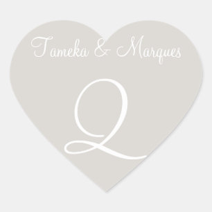 Timberwolf Customizable Monograms Wedding Heart Sticker