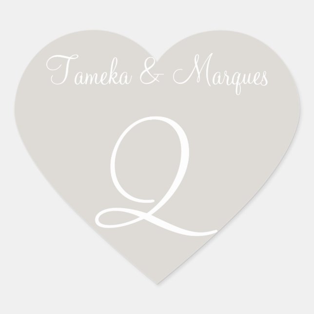 Timberwolf Customizable Monograms Wedding Heart Sticker (Front)
