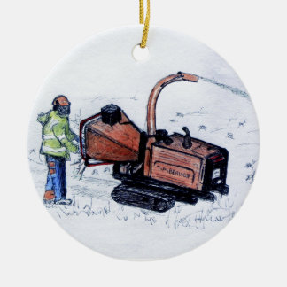 Timberwolf wood chipper ceramic ornament