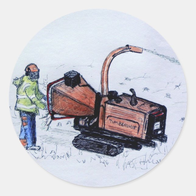 Timberwolf wood chipper classic round sticker (Front)