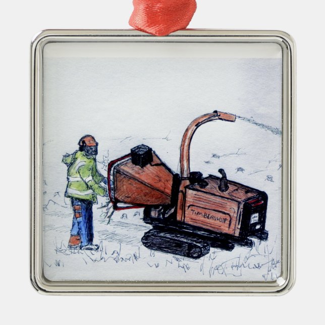 Timberwolf wood chipper metal ornament (Front)