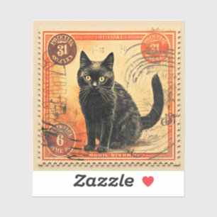 Timbre De Postage De Chat Noir Un Sticker En Vinyl