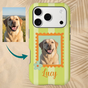 Timbre personnalisé avec photo de chien rétro et n