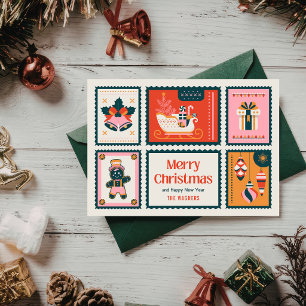 Timbres Colorés Joyeux Noël Carte de Vœux