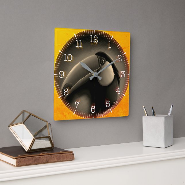 Time and illustrated art on your wall. square wall clock (Office)