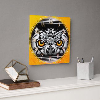 Time and illustrated art on your wall. square wall clock