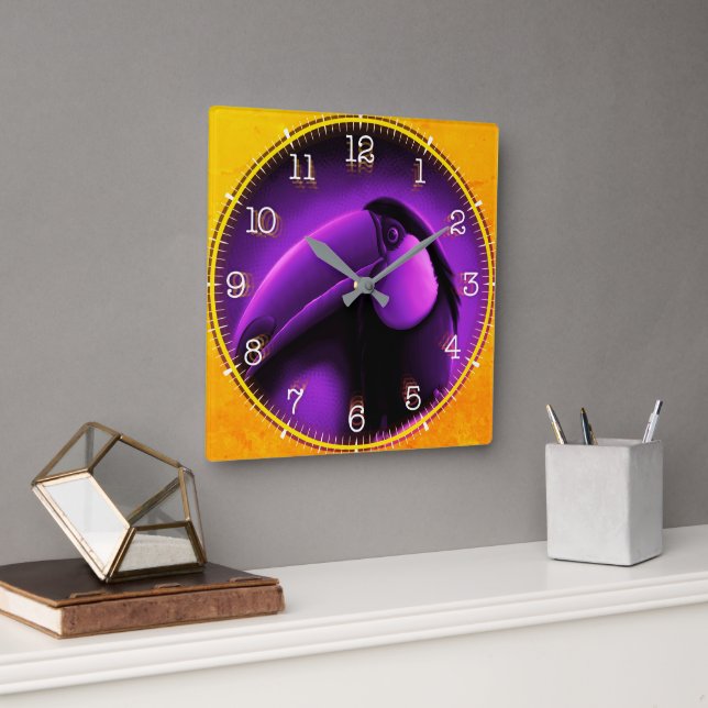 Time and illustrated art on your wall. square wall clock (Office)