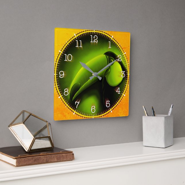 Time and illustrated art on your wall. square wall clock (Office)