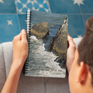 Time and Tide Chaucer Quote Rocky Coastline Notebook