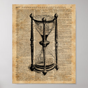 Time,antique Hourglass,sandglas Vintage Book Page Poster