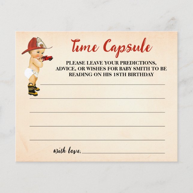 Time Capsule Advice for Baby Firefighter Shower Flyer (Front)