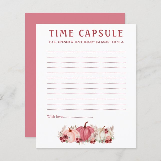 Time capsule Marsala Pumpkins Baby Shower Game (Front/Back)
