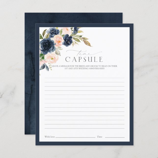 Time Capsule Navy Blue & Blush Floral Shower Game (Front/Back)