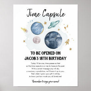 Time Capsule Outer Space Planets Boy Birthday Poster