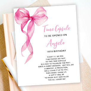 Time Capsule Pink Bow Girls 1st Birthday Poster