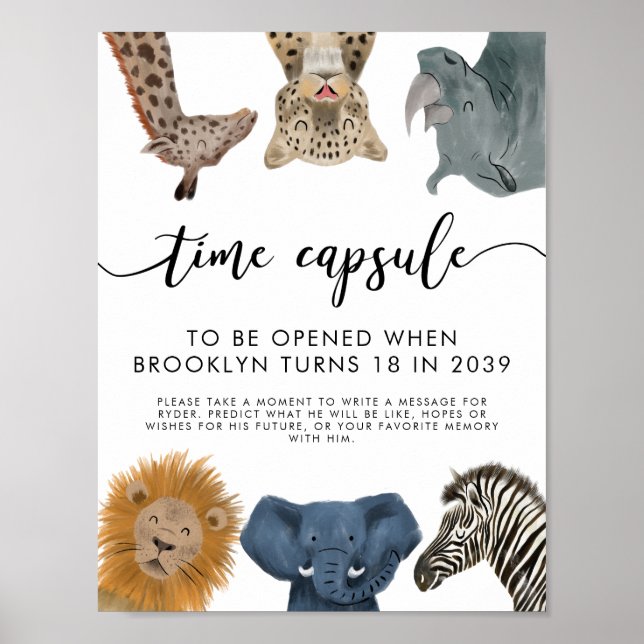 Time Capsule Sign | Boy Safari Birthday Party (Front)