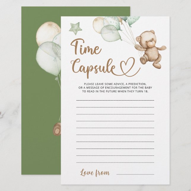 Time Capsule Teddy Bear Baby Shower (Front/Back)