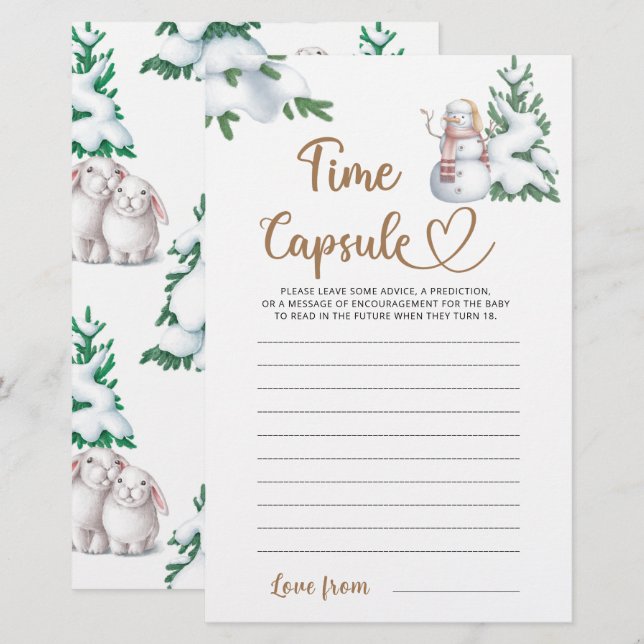 Time Capsule Winter Baby Shower Game (Front/Back)