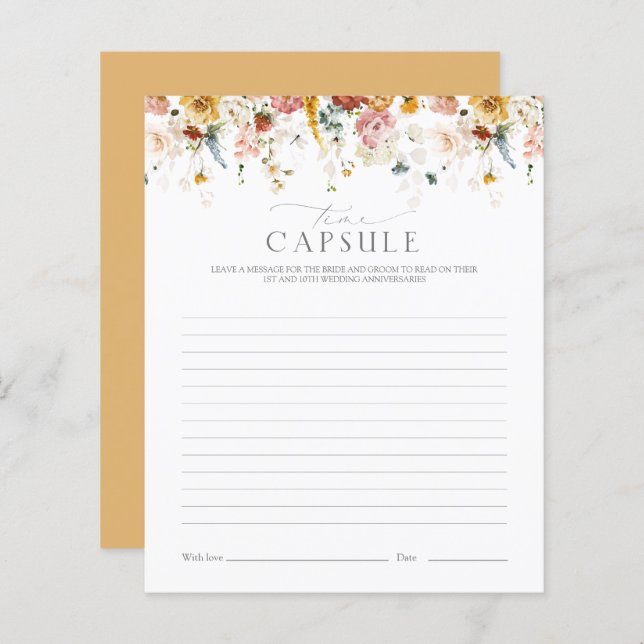 Time Capsule Yellow Wildflower Bridal Shower Game (Front/Back)