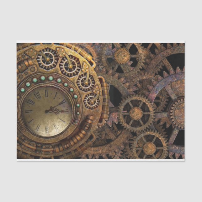 Time Clock Gears Decoupage Tissue Paper (Front)
