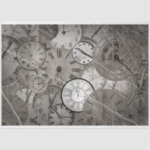 Time Clocks Collage 3 Decoupage Tissue Paper