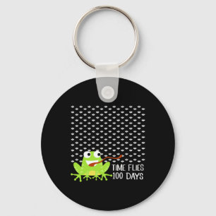 Time Flies 100 Days Frog Fly Fun 100th Day Of Scho Keychain