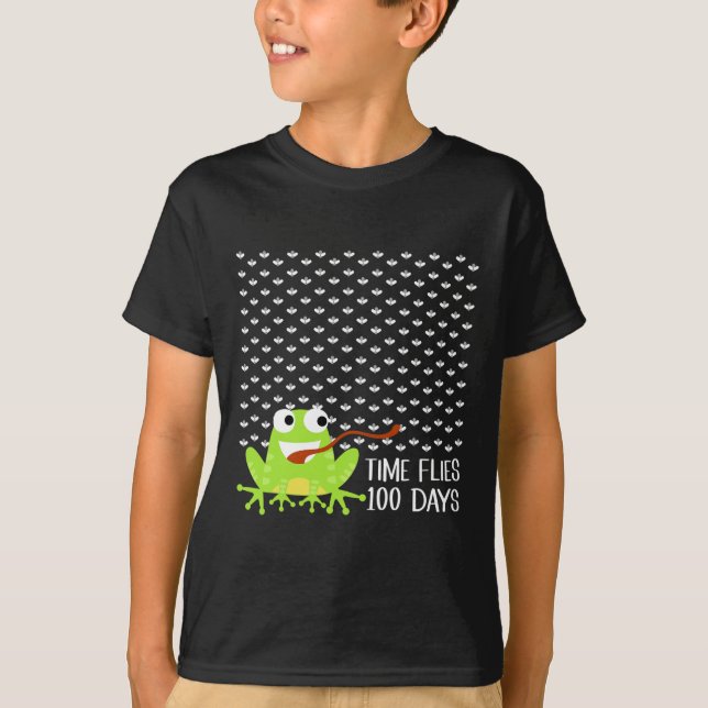 Time Flies 100 Days Frog Fly Fun 100th Day Of Scho T-Shirt (Front)
