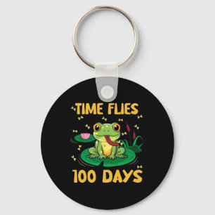 Time Flies 100 Days Of School Frog Teacher Student Keychain