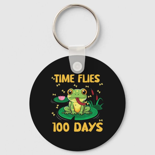 Time Flies 100 Days Of School Frog Teacher Student Keychain (Front)