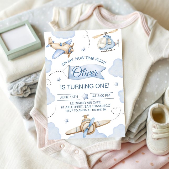 Time Flies Airplane 1st Birthday Invitation (Creator Uploaded)