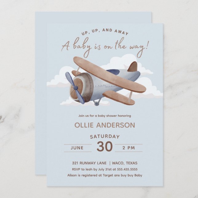 Time Flies Airplane Baby Shower Invitation (Front/Back)